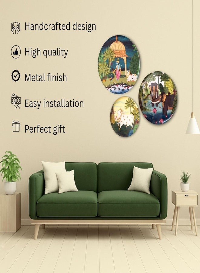 RITUALISTIC Dwarika Pichwai Wall Sculpture for home decoration | Wall decor items for living room | Metal Wall décor |Gift items for unisex |wall art| wall showpiece| Home Décor Gift Items | Set of 3 - Image 3